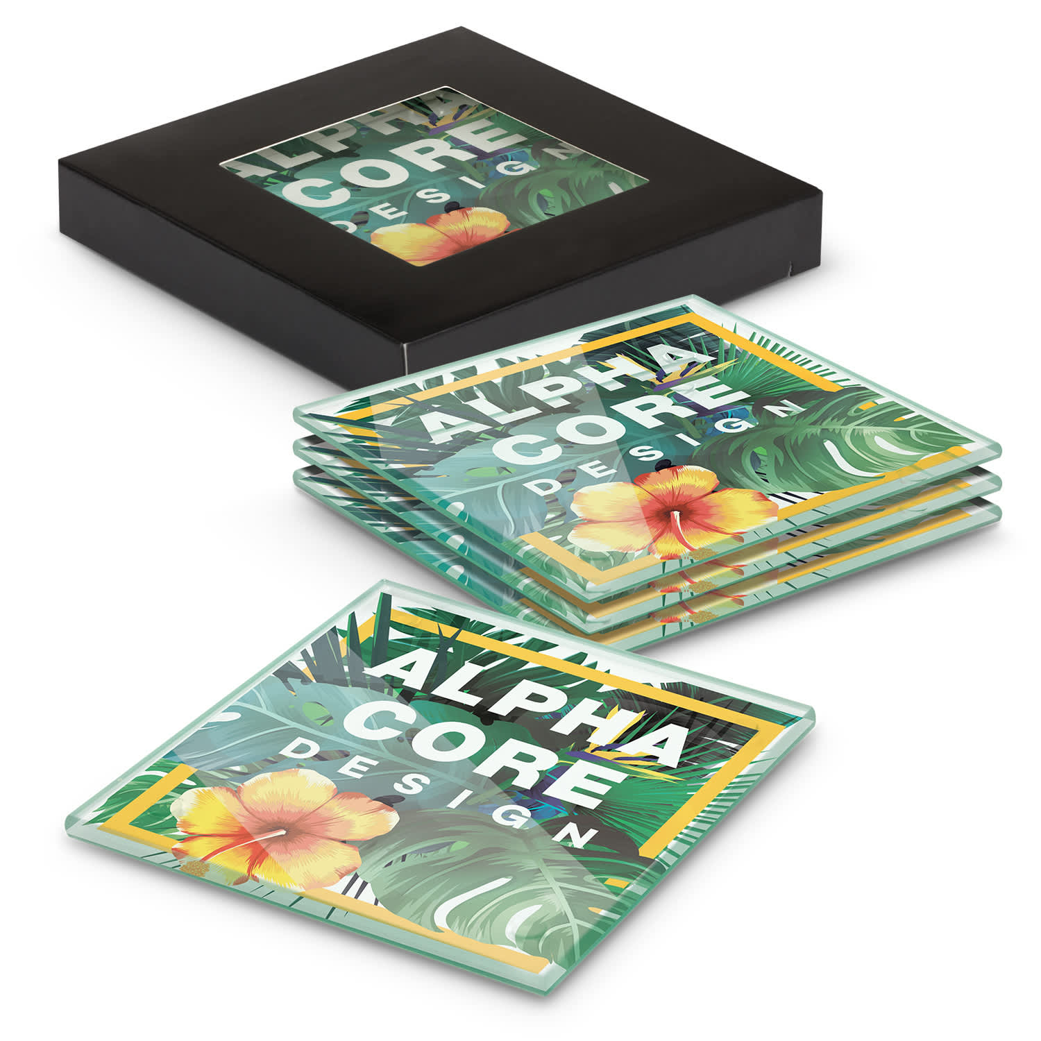 Picture of Venice Glass Coaster - Set of 4 - Square - Full Colour