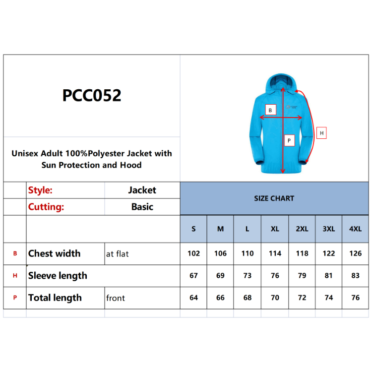 Picture of Unisex Adult 100% Polyester Jacket with Sun Protection and Hood