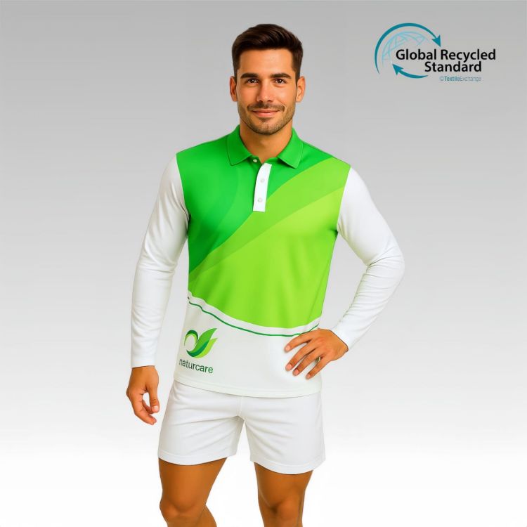 Picture of Unisex Adults RPET Micro Mesh Sublimated Basic Long Sleeves POLO