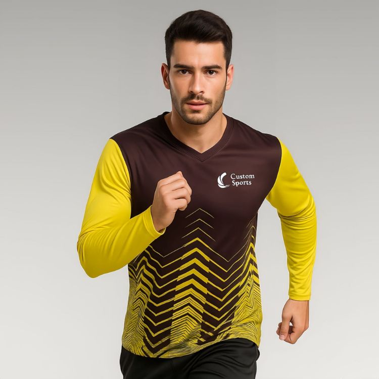 Picture of Unisex Adults 100% Polyester Micro Mesh Sublimated V-Neck Long Sleeves Shirt