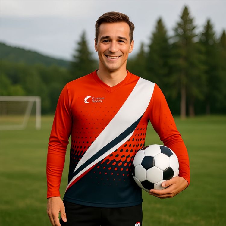 Picture of Unisex Adults 100% Polyester Micro Mesh V-Neck Long Sleeves Football Jersey