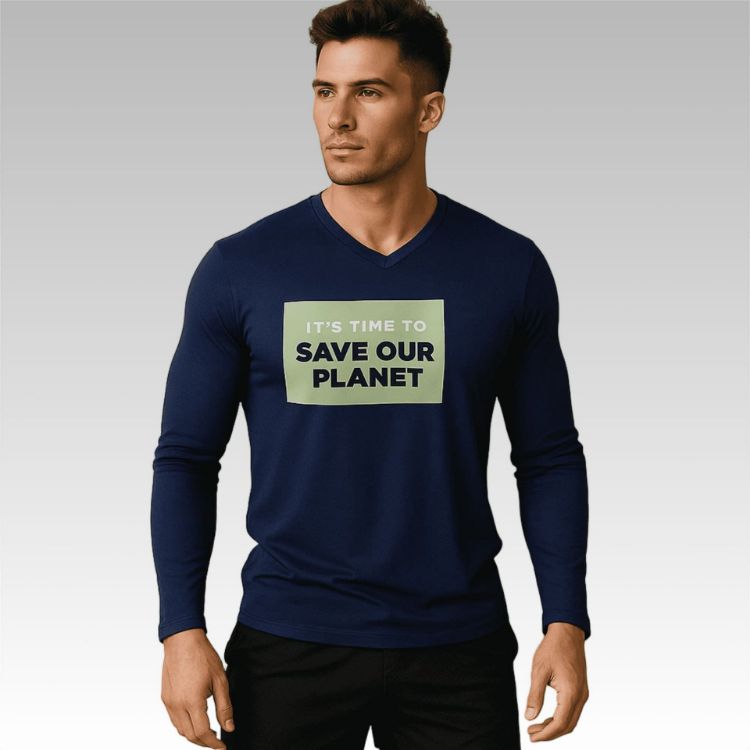 Picture of Unisex Adults RPET Milk Silk Sublimated V-Neck Long Sleeves Shirt