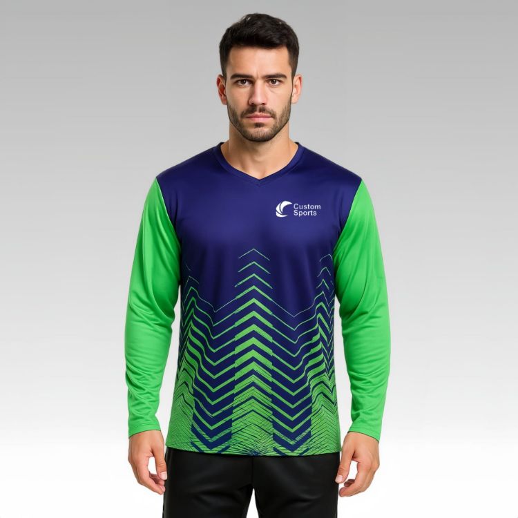 Picture of Unisex Adults 100% Poly Milk Silk Sublimated Long Sleeves V-Neck Shirt