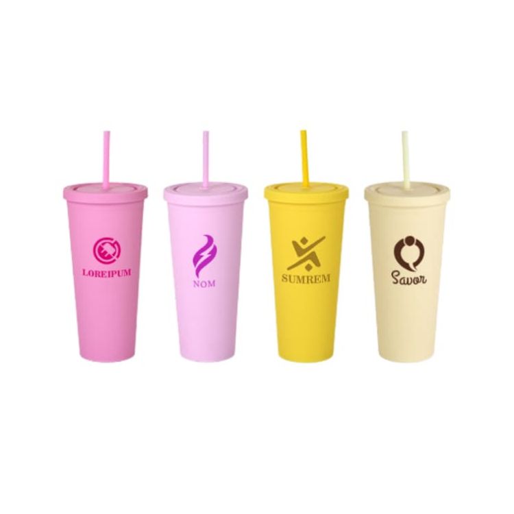 Picture of 24oz Matte Plastic Cups with Lids & Straws