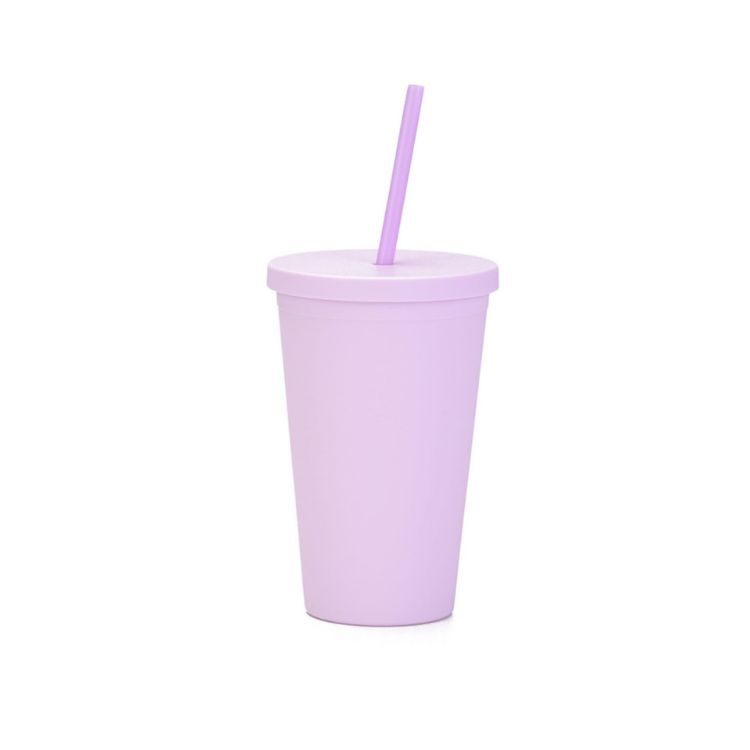 Picture of 16oz Matte Plastic Cups with Lids & Straws