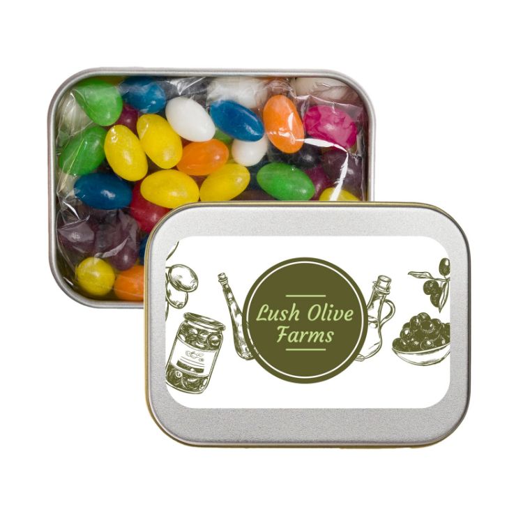 Picture of Assorted Colour Mini Jelly Beans in Silver Rectangular Tin