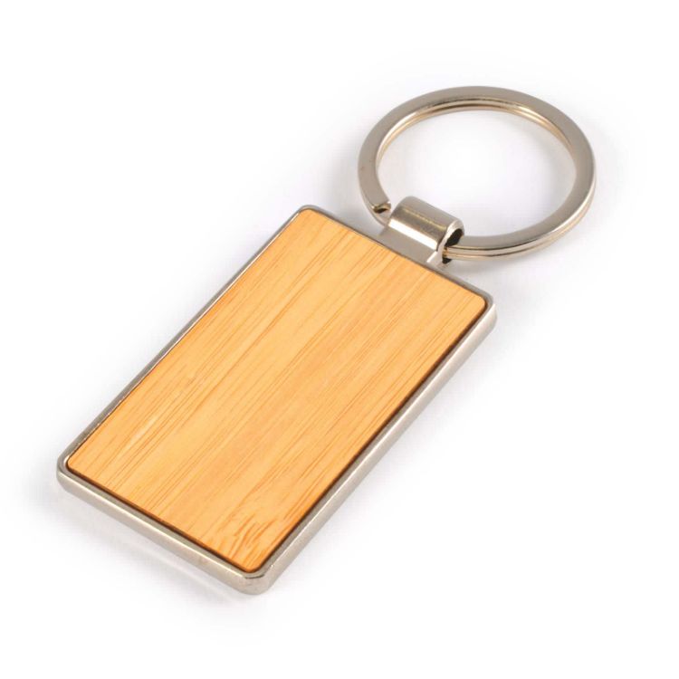 Picture of Rectangle Bamboo Zinc Keytag
