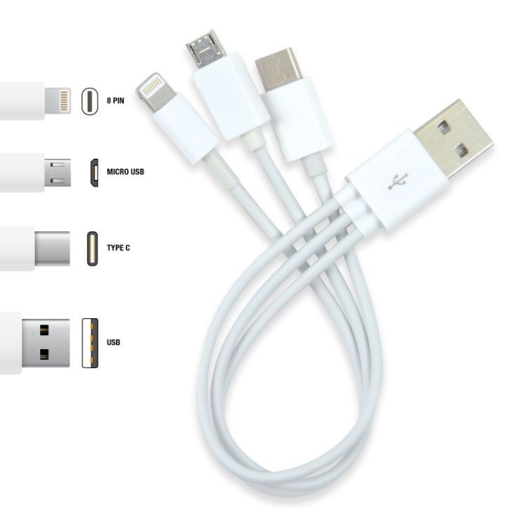 Picture of 3 in 1 Combo USB Cable - Micro, 8 Pin, Type C