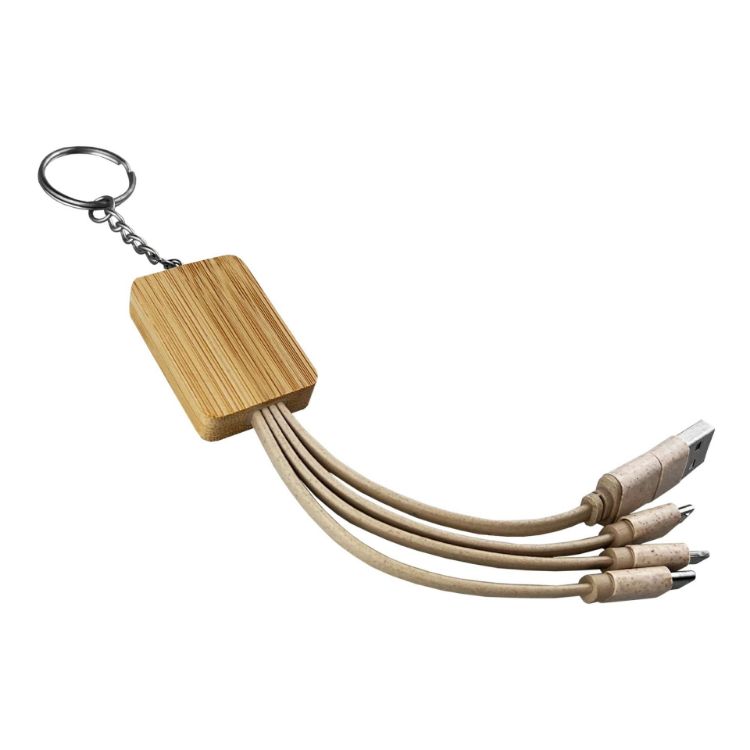 Picture of Square Bamboo Charging Cable Key Ring