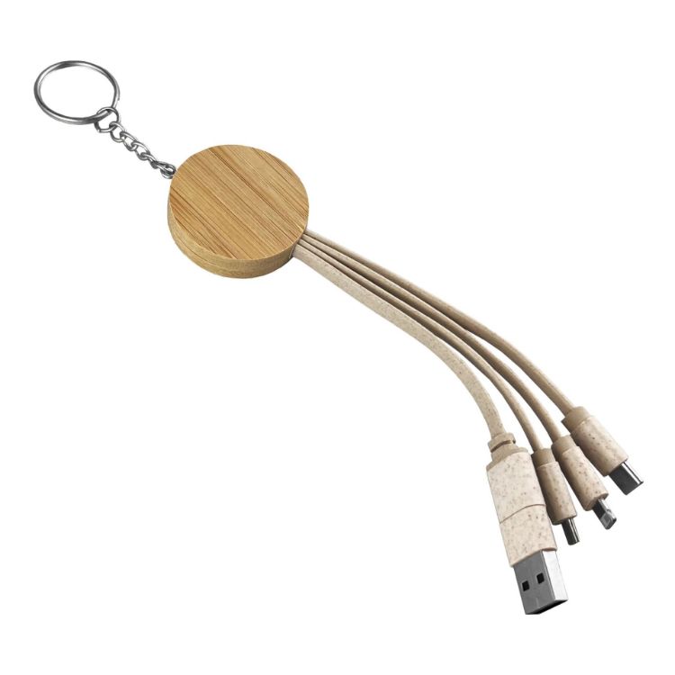 Picture of Round Bamboo Charging Cable Key Ring
