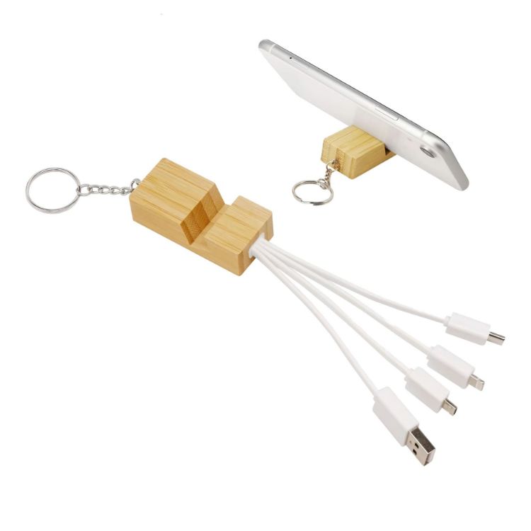 Picture of Phone Stand Bamboo Charging Cable Key Ring
