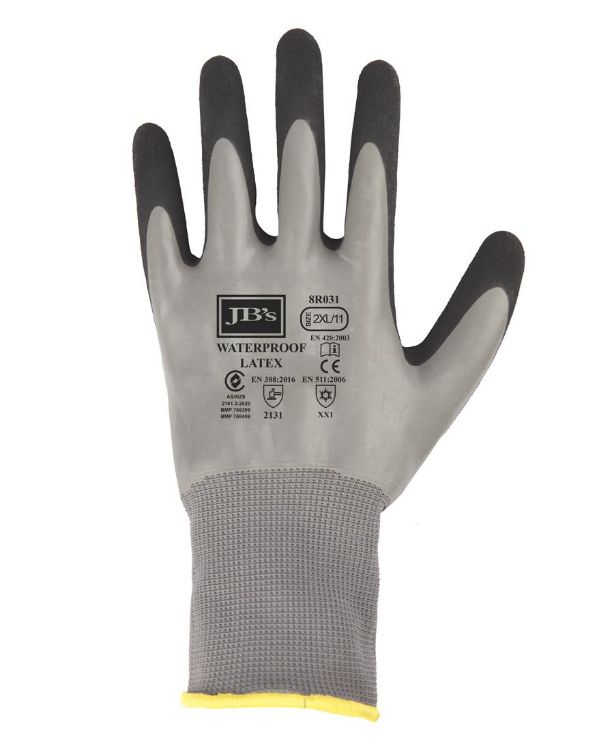 Picture of JB's Waterproof Dbl Latex Coated Glove 5 Pk Grey/Black
