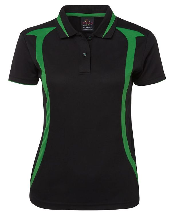 Picture of PODIUM LADIES SWIRL POLO BLACK/PEA GREEN -