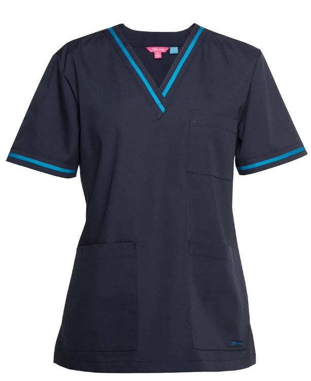 Picture of JB's Contrast Ladies Scrubs Top Navy/