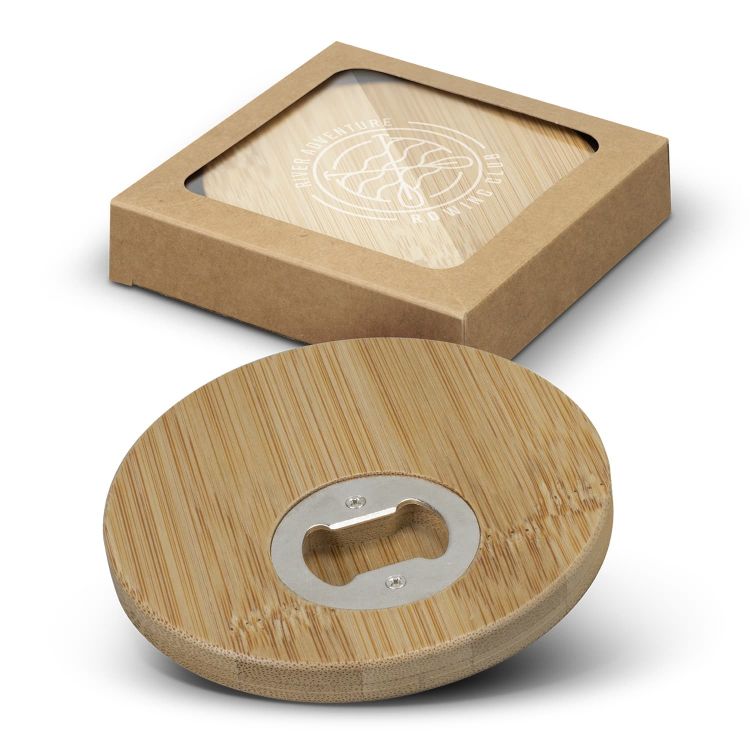 Picture of Bamboo Bottle Opener Coaster - Set of 2 - Round