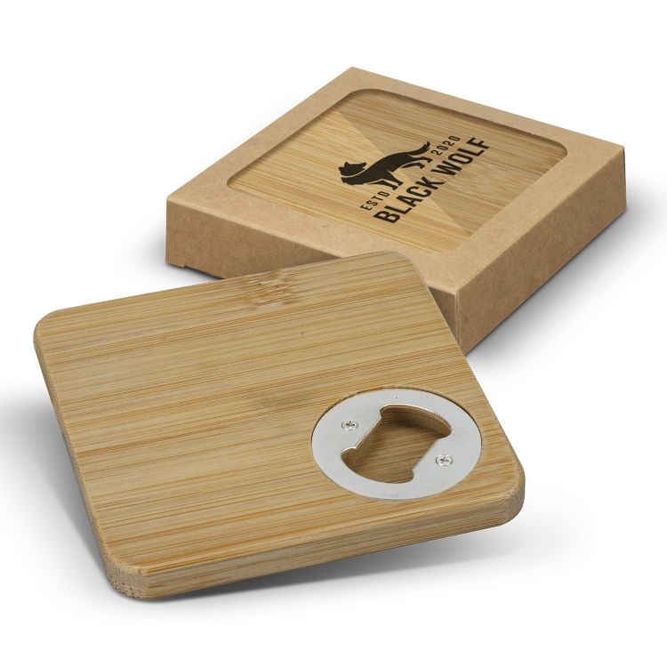 Picture of Bamboo Bottle Opener Coaster - Set of 2 - Square