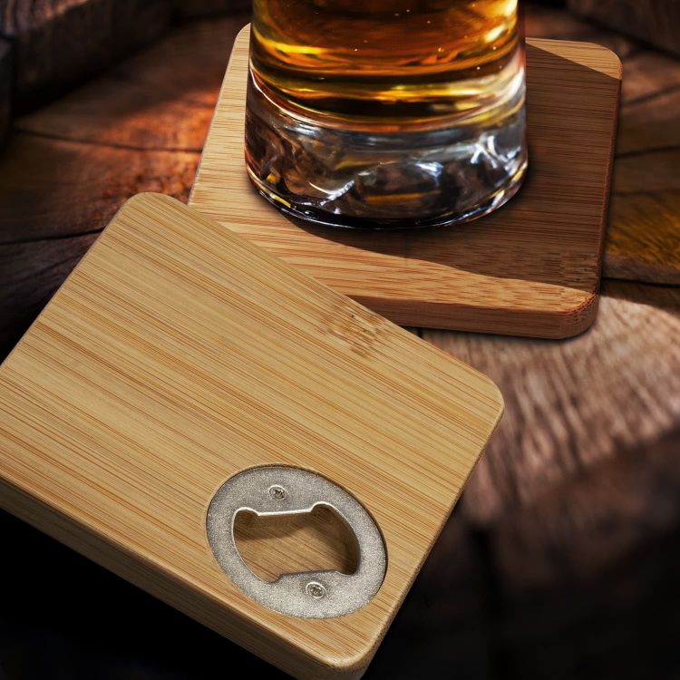 Picture of Bamboo Bottle Opener Coaster - Set of 2 - Square