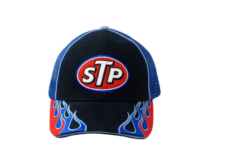 Picture of Brushed Heavy Cotton Cap with Mesh Back, Piping & Flame Embroidery on Peak