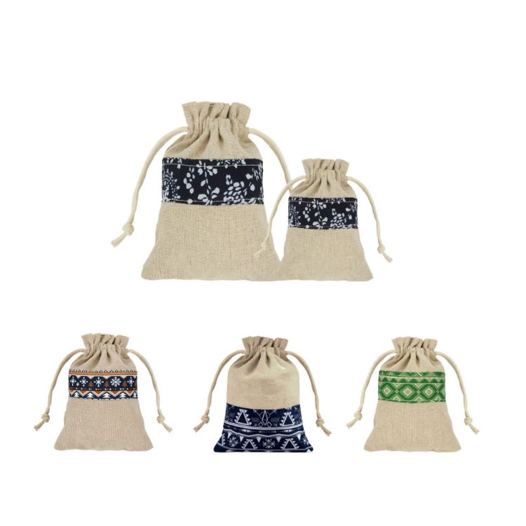 Picture of Cotton Linen Patchwork Drawstring Bags