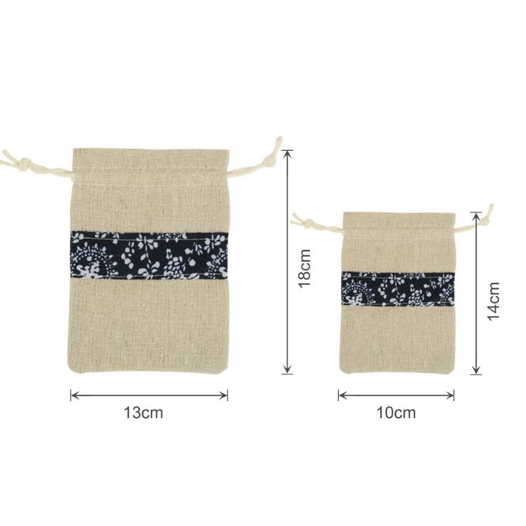 Picture of Cotton Linen Patchwork Drawstring Bags
