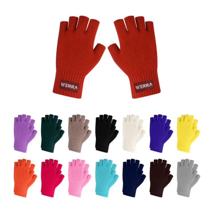 Picture of Kids Plain Knitted Fingerless Gloves with Woven Label