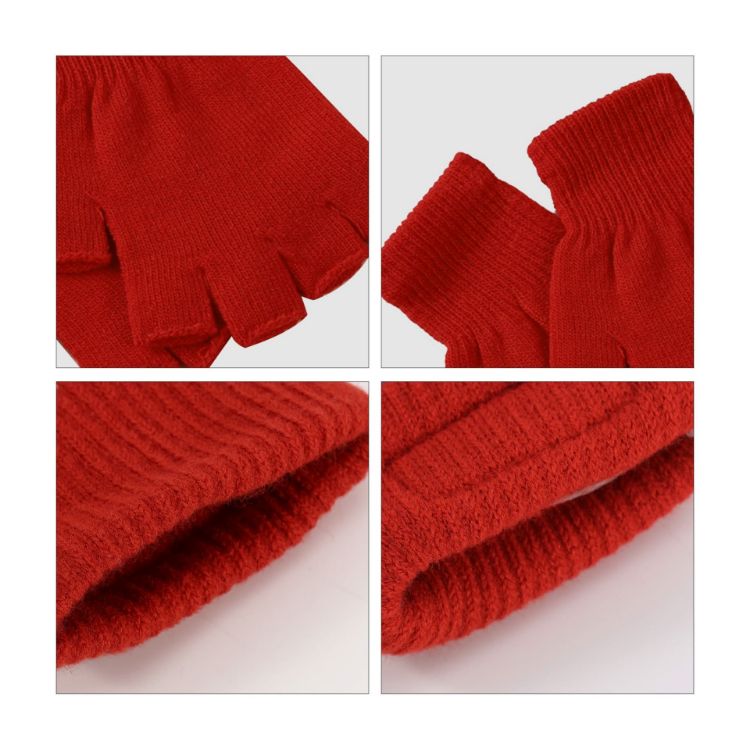 Picture of Kids Plain Knitted Fingerless Gloves with Woven Label