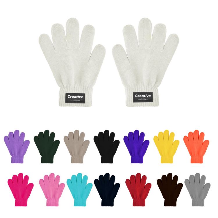 Picture of Kids Plain Knitted Gloves with Woven Label