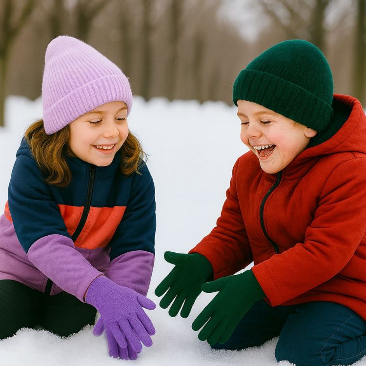 Picture of Kids Plain Knitted Gloves with Woven Label