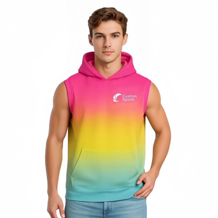 Picture of 100% Polyester Micro Mesh Sublimated Sleeveless Hoodie With Pocket