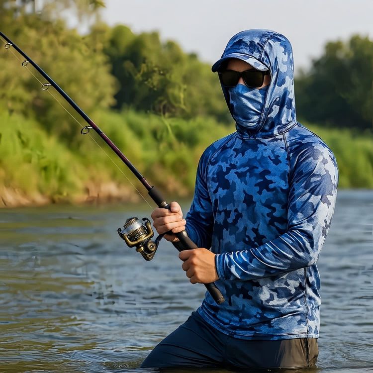 Picture of Men's Polyester Spandex Sublimated Sun Protection Fishing Hoodie With Pocket