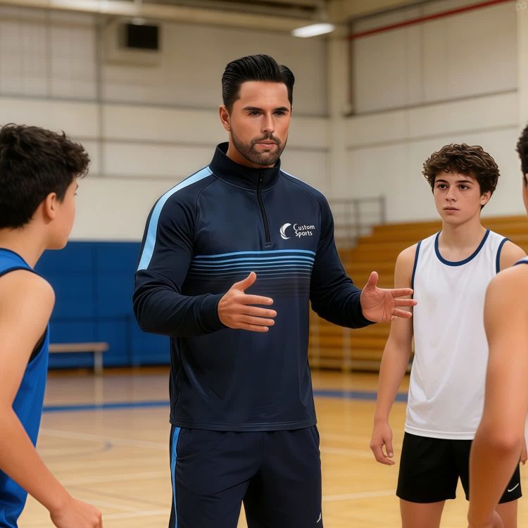 Picture of Polyester Spandex Sublimated High Stand-Up Collar  1/4 Zip Raglan Jacket