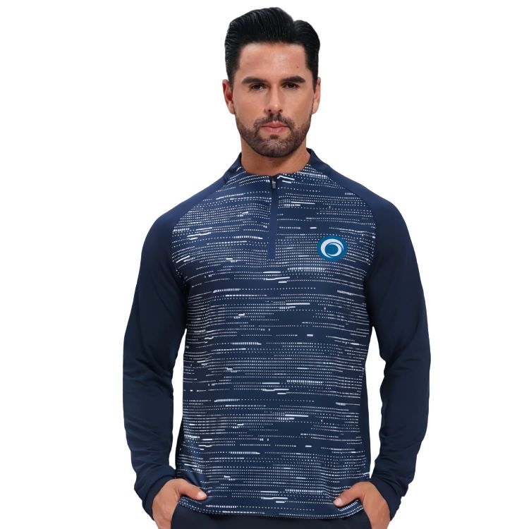 Picture of Polyester Spandex Sublimated Stand-Up Collar  1/4 Zip Raglan Jacket