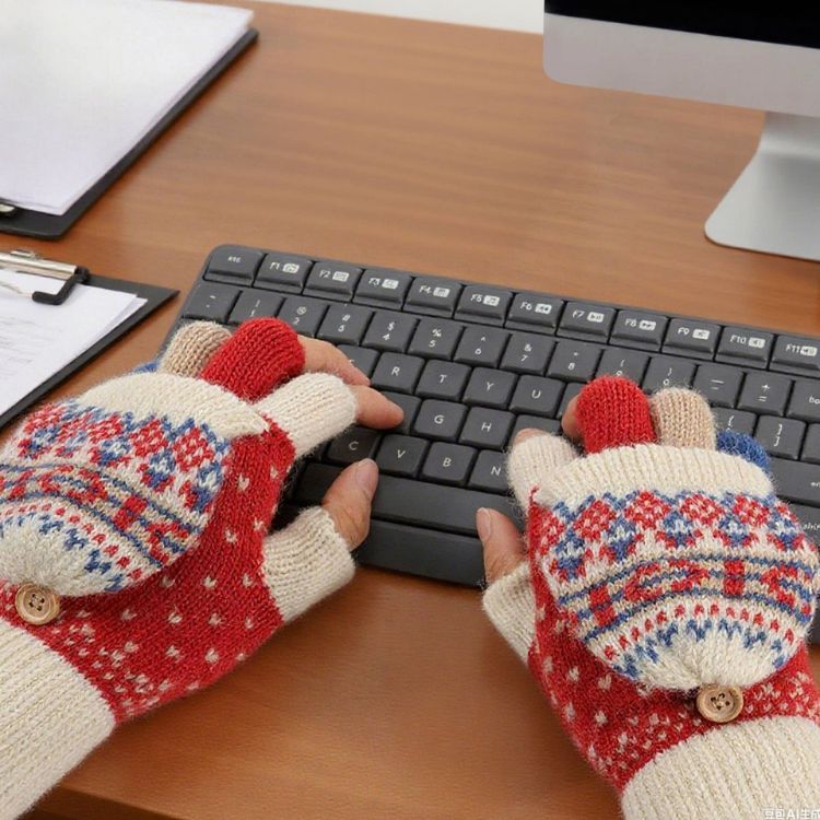Picture of Adults Jacquard Fingerless Gloves with Flip Cover