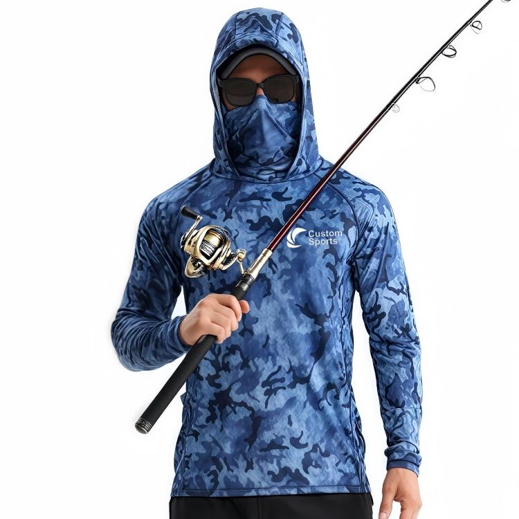 Picture of Men's Polyester Spandex Sublimated Sun Protection Fishing Hoodie With Pocket