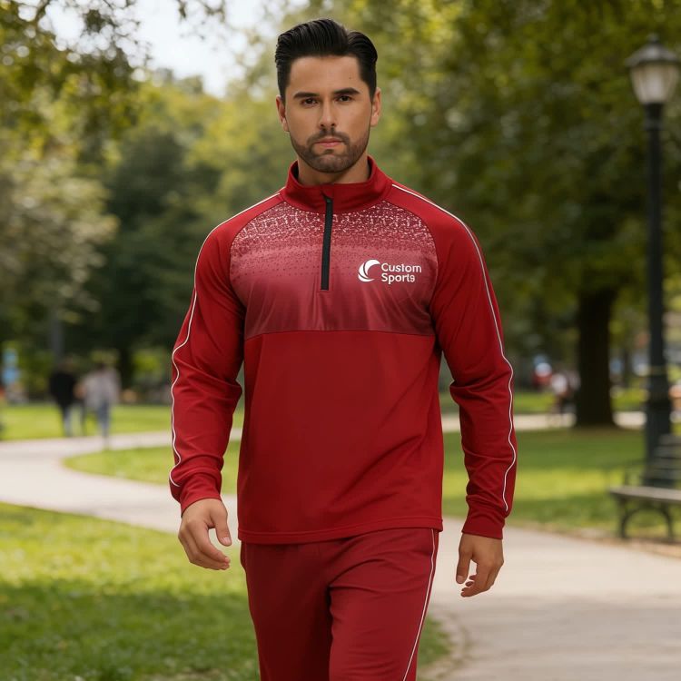 Picture of Polyester Spandex Sublimated Stand-Up Collar 1/4 Zip Splicing Raglan Jacket