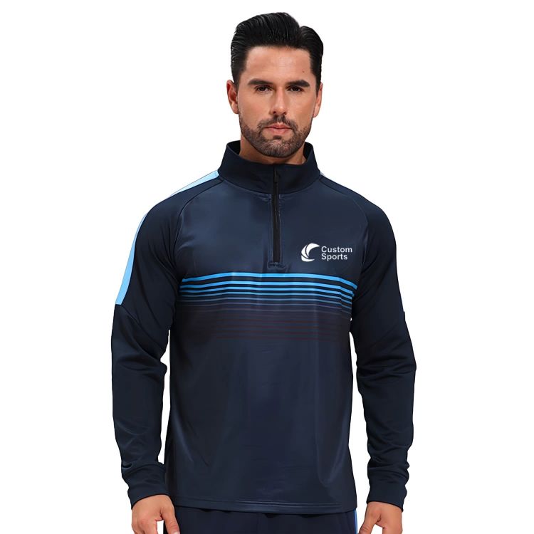Picture of Polyester Spandex Sublimated High Stand-Up Collar  1/4 Zip Raglan Jacket