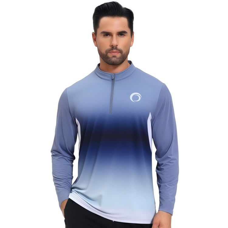 Picture of Polyester Spandex Sublimated Stand-Up Collar  1/4 Zip Splicing Long Sleeves Shirt