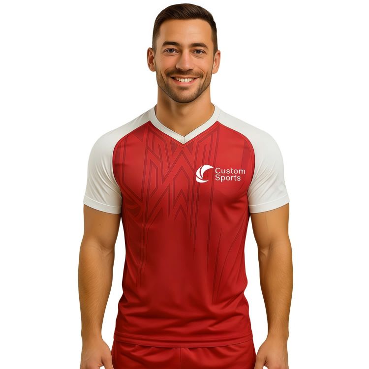 Picture of 100% Polyester Micro Mesh Sublimated V-Neck Raglan Sport Tee Shirt