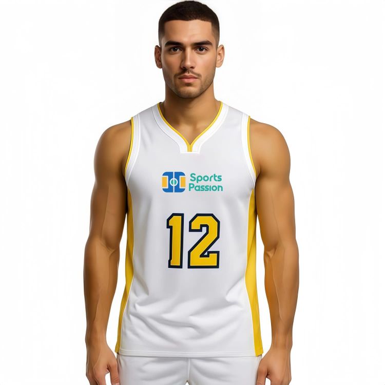 Picture of 100% Polyester Sublimated Curved V-Neck Sleeveless Sport Jersey