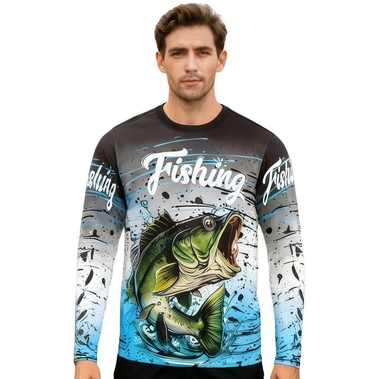 Picture of Men's Polyester Spandex Sublimated Crew Neck  Long Sleeves Fishing Shirt