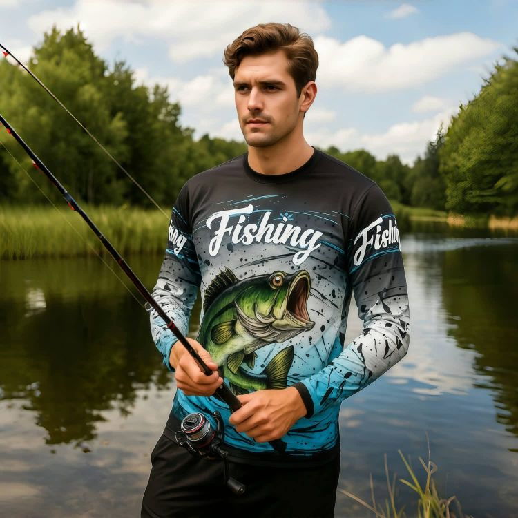 Picture of Men's Polyester Spandex Sublimated Crew Neck  Long Sleeves Fishing Shirt