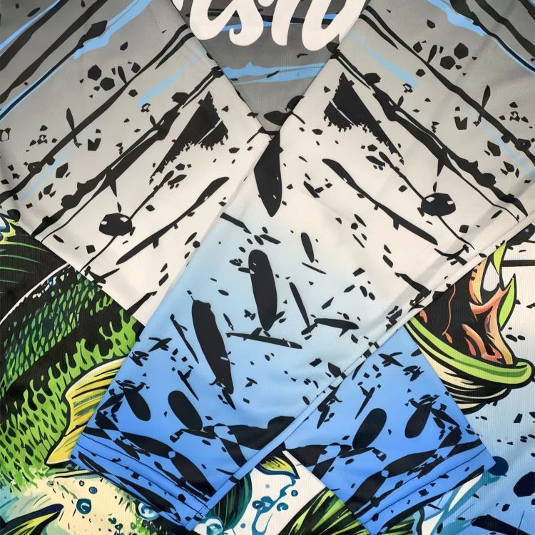 Picture of Men's Polyester Spandex Sublimated Crew Neck  Long Sleeves Fishing Shirt