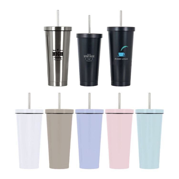Picture of 480ML/650ML Double Wall Stainless Steel Tumbler with Straw