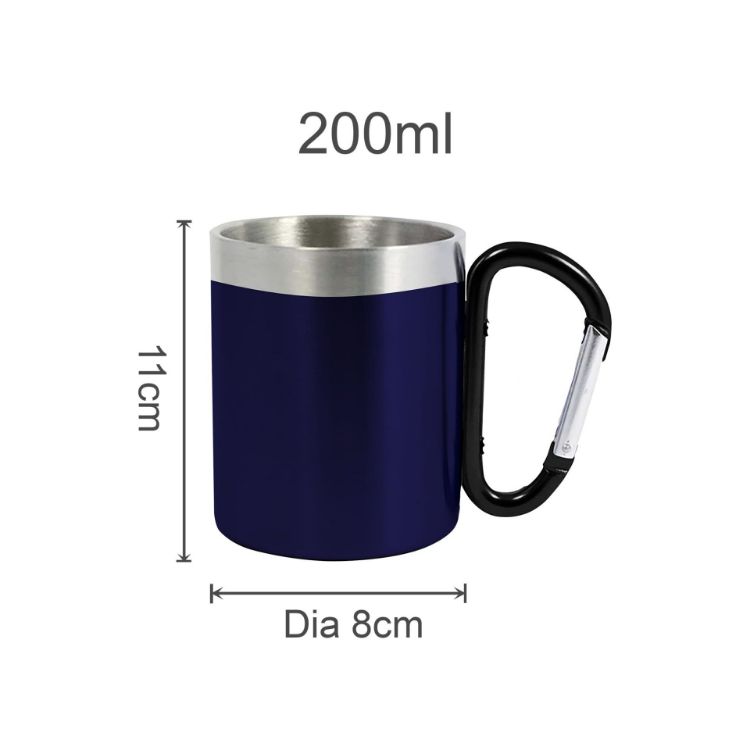 Picture of 200ML Recycled Stainless Steel Double Walled Mug with Carabiner Handle