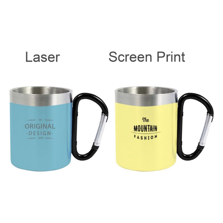 Picture of 200ML Recycled Stainless Steel Double Walled Mug with Carabiner Handle