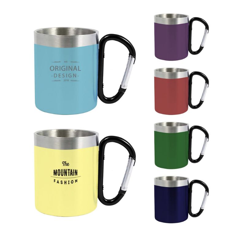 Picture of 200ML Recycled Stainless Steel Double Walled Mug with Carabiner Handle