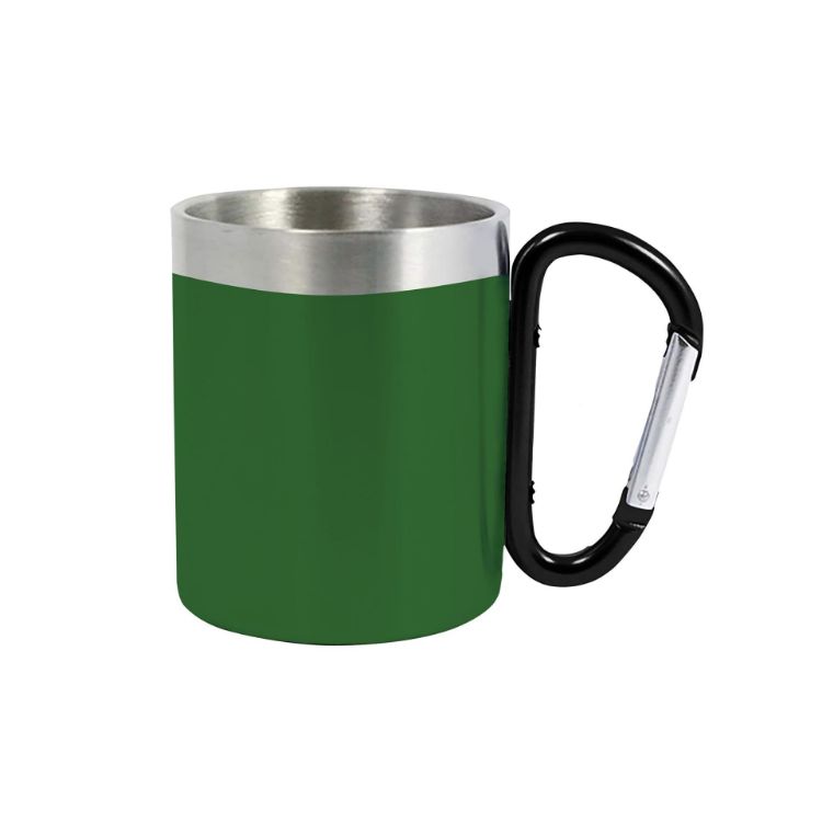 Picture of 200ML Recycled Stainless Steel Double Walled Mug with Carabiner Handle