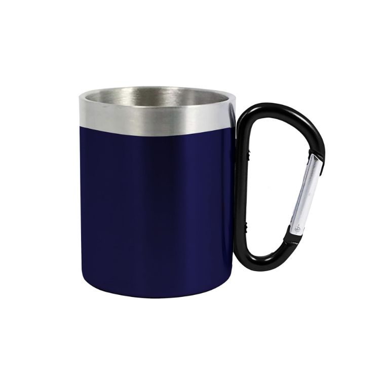 Picture of 200ML Recycled Stainless Steel Double Walled Mug with Carabiner Handle