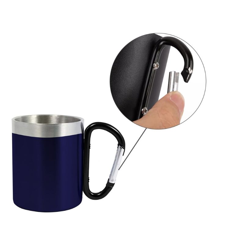 Picture of 200ML Recycled Stainless Steel Double Walled Mug with Carabiner Handle