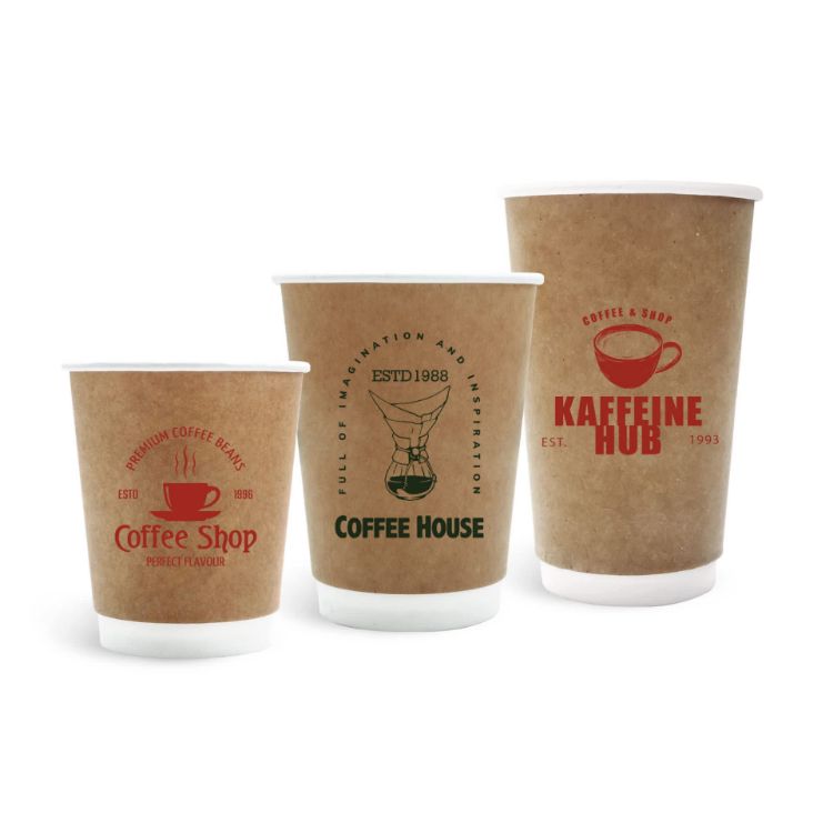 Picture of Home Compostable Aqueous Double Wall Kraft Paper Cups